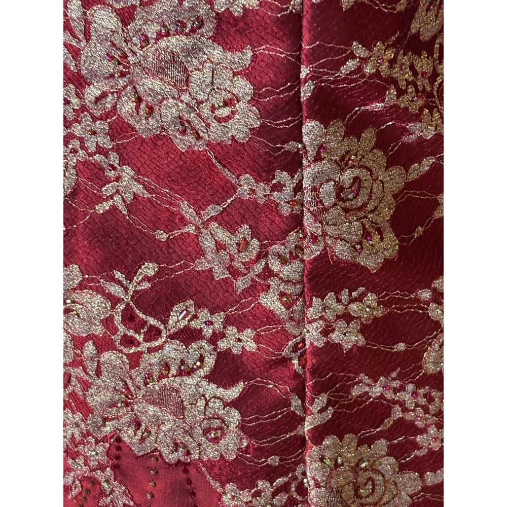 Red Gold Floral Lace Cheongsam Dress Mandarin Collar Style Evening SZ 6/8 - Picture 11 of 15
